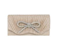 XFSRG Bolso Mujer Lazo Brillante Monedero Elegante Clutch de Noche con Cadena Desmontable para Fiestas Bodas Banquete(Champán)