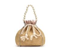 XFSRG Bolso Mujer Perlas de Paja Verano Vintage Elegante Noche Embrague con Cadena para Playa Fiesta Boda Vacaciones(Rosa)