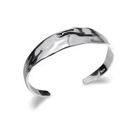 XFSRG Brazalete Plata Mujer 925 Cuff Ancho Martillado Vintage pulseras Abierto en Plata Textura Artesanal Joyería Statement Punk y Retro