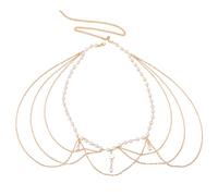 XFSRG Cadena de Cintura Mujer Perla Blanca con Cadena Colgante Cadena de Cintura Estilo Retro Body Chain Accesorio Vestidos Apto para Cenas Bodas Festivales (Dorado)