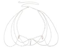 XFSRG Cadena de Cintura Mujer Perla Blanca con Cadena Colgante Cadena de Cintura Estilo Retro Body Chain Accesorio Vestidos Apto para Cenas Bodas Festivales (Plata)