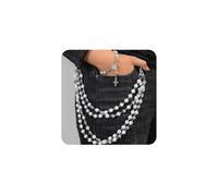 XFSRG Cadena de Pantalón con Strass Cadena De Pantalones Punk Hip Hop Delicada Hosenkette Cuentas de Cerámica con Pulsera Cruz para Hombre y Mujer