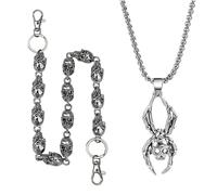 XFSRG Cadena de Pantalón Gótica con Colgante de Calavera y Esqueleto Moda Punk para Mujer y Hombre Accesorio de Cadenas de Bolsillo Estilo Rockero para Ropa Casual y Festivales (Plata 2)