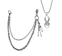 XFSRG Cadena de Pantalón Gótica con Colgante de Calavera y Esqueleto Moda Punk para Mujer y Hombre Accesorio de Cadenas de Bolsillo Estilo Rockero para Ropa Casual y Festivales (Plata 3)