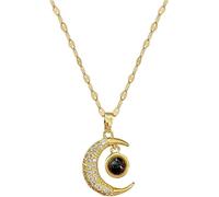 XFSRG Cadena de Plata para Mujer con Colgante de Luna y Piedra Negra Regalos Originales para Mujer Estilo Elegante para Todas las Ocasiones