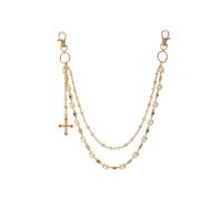 XFSRG Cadena Pantalón Perlas Elegante Moda Urbana Con Colgante Cruz Accesorio Jeans Mujer Joyería Streetwear (dorado 01728)