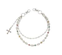 XFSRG Cadena Pantalón Perlas y Colgante Cruz Cinturón con Colgante Cruz de Moda Urbana con Perlas Accesorio Jeans Mujer Joyería Streetwear Mujer (blanco K 1728)