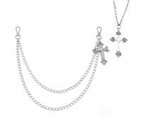 XFSRG Cadena para Pantalones con Cruces Plateadas Cadena Pantalones de Acero Inoxidable con Collar Cruz para Vaqueros Falda Cartera Accesorio de Estilo Gótico Punk Hombre y Mujer (Plateado B)