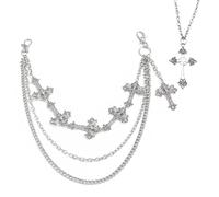 XFSRG Cadena para Pantalones con Cruces Plateadas Cadena Pantalones de Acero Inoxidable con Collar Cruz para Vaqueros Falda Cartera Accesorio de Estilo Gótico Punk Hombre y Mujer (Plateado C)