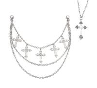 XFSRG Cadena para Pantalones con Cruces Plateadas Cadena Pantalones de Acero Inoxidable con Collar Cruz para Vaqueros Falda Cartera Accesorio de Estilo Gótico Punk Hombre y Mujer (Plateado A)