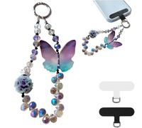 XFSRG Cadena para Teléfono Celular Colgante de Teléfono Pequeño y Creativo Mariposa Cuentas de Cristal Brillante Colgante Móvil para Bolso Llavero Cámara (Rosa)