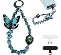 XFSRG Cadena para Teléfono Celular Colgante de Teléfono Pequeño y Creativo Mariposa Cuentas de Cristal Brillante Colgante Móvil para Bolso Llavero Cámara (Azul)