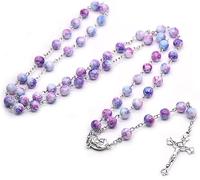 XFSRG Cadena Plata Mujer con Cuentas de Colores Collar de Rosario de Moda para Mujeres Joyería Religiosa para Ocasiones Especiales