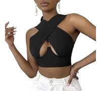XFSRG - Camiseta de tirantes para mujer sexy de crop tank Top sin mangas de corte Criss Cross Top Corto Chic y Elegante de Verano Sexy Casual Tops, Negro , M