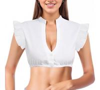 XFSRG Camiseta Mujer Sexy Cuello en V Manga Corta Tradicional Blusa Dirndl Elegante Verano Oktoberfest Camisa para Vacaciones Fiesta(Blanco/XL)