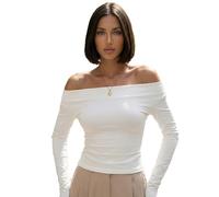 XFSRG Camiseta para Mujer Camiseta Manga Corta con Hombros Descubiertos Blusa T Shirt Slim Chic Clubwear Casual Bodycon Elástico Tops(Blanco M)