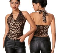 XFSRG Camiseta Sin Mangas Mujer Top Sexy Estampado de Leopardo Sin Mangas Verano Cuello en V Tank Tops Moda Casual Streetwear（L）
