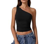 XFSRG Camiseta Sin Mangas Mujer Top Verano Asimétrico Negro Elegante CamisolaCorte Ajustado Suave Transpirable para Casual y Fiesta (L)