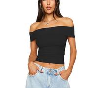 XFSRG Camisetas Manga Corta Mujer Hombros Sexy Verano Parte Superior de Tubo Y2k Classics Crop Top Básica(Negro/S)