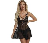 XFSRG Camisón Sexy para Mujer de Encaje Floral Transparente con Tirantes Ajustables Lencería Elegante para Dormir o Noche Romántica (Negro XXL)