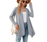 XFSRG Cardigan Mujer Manga Larga Verano Ligero Chaqueta Punto Largo Casual Rebecas Suelto con Solapa Elegante Primavera (Gris Azulado/XL)