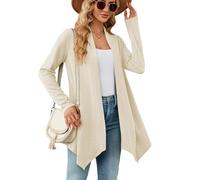 XFSRG Cardigan Mujer Manga Larga Verano Ligero Chaqueta Punto Largo Casual Rebecas Suelto con Solapa Elegante Primavera (Albaricoque/L)