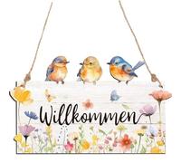XFSRG Cartel Para Puerta con Pájaros y Flores Letrero Colgante de Madera para Decoración del Hogar Adornos de Madera para Primavera y Bienvenida(Colorido, Pájaro)