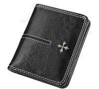XFSRG Cartera Compacta Elegante Billetera Plegable Monedero Pequeño Decoración Cruz Metálica Costuras Contrastantes Diseño Clásico
