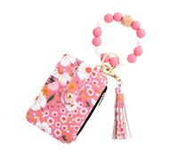 XFSRG Cartera Cuentas Silicona para Mujer Carteras Colgante de Borla con 4 Ranuras Tarjetas Vintage Tarjetero Pequeño Embrague Pequeño (Rosa)