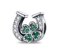 XFSRG Charm Herradura Trébol Colgante de Cuatro Hojas Dije la Suerte Abalorio Herradura Abalorio Compatible Pulsera Pandora Charm Trébol de Cuatro Hojas