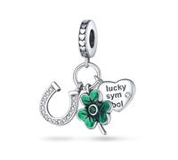 XFSRG Charm Herradura Trébol Colgante de Cuatro Hojas Dije la Suerte Abalorio Herradura Abalorio Compatible Pulsera Pandora Charm Trébol de Cuatro Hojas