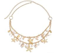 XFSRG Cinturón Bohemio de Conchas Cadena de Cintura en Capas con Colgantes de Estrella de Mar Perlas y Conchas Accesorio Ligero y Ajustable para el Verano y la Playa