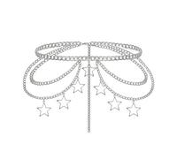 XFSRG Cinturón de Cadena Plata Cintura con Estrellas Colgantes Joyería Corporal para Mujer Cadena de Vientre Multicapa Accesorio Moda Ajustable Cintura a Catena Decoración para Vestido