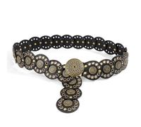 XFSRG Cinturón Mujer Ancho de Disco Vintage Bohemio Redondo Occidental Cinturones para Vestidos Pantalones Falda(Marrón-negro/105cm)