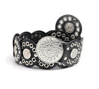 XFSRG Cinturón Mujer Ancho de Disco Vintage Bohemio Redondo Occidental Cinturones para Vestidos Pantalones Falda(Negro/105cm)