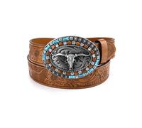 XFSRG Cinturón Mujer de Cuero con Hebilla de Toro Decorada Cinturones para Mujer Accesorios de Moda para Vestidos y Jeans Ideal para Estilo Vaquero (110cm)
