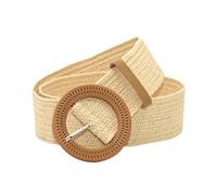 XFSRG Cinturón Mujer de Paja Natural con Hebilla Redonda Fajín Elegante para Vestidos Veraniegos Accesorio de Moda para Mujer (Beige)