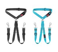 XFSRG Cinturon Perro Coche Cinturón de Seguridad para Perro 2 en 1 Ajustable con Elástico Accesorios para Mascotas para Todas Las Razas Perros y Gatos (Negro + Azul)