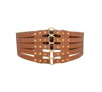 XFSRG Cinturones de Mujer Ancho Cut Out Remaches Corsé Cuero PU Genuino Cintura Ajustable Vintage Elástico Retro para Camisa Vestidos Abrigos Fiesta（Oro）