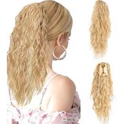 XFSRG Coleta Postiza Pelo Natural Cola de Caballo Extensiones Natural Ondulado 45 cm Coleta Postiza Rizada Larga Extensione de Cabello Coleta con Pinza Sintética para Mujeres（Dorado）