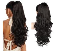 XFSRG Coleta Postiza Pelo Natural con Pinza Cola Postiza 60CM Largo Ondulado Wave Ponytail Extensions Sintética Rizado para Mujeres