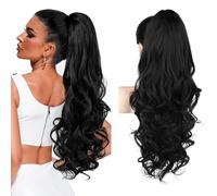 XFSRG Coleta Postiza Pelo Natural con Pinza Cola Postiza 60CM Largo Ondulado Wave Ponytail Extensions Sintética Rizado para Mujeres