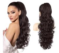 XFSRG Coleta Postiza Pelo Natural con Pinza Cola Postiza 60CM Largo Ondulado Wave Ponytail Extensions Sintética Rizado para Mujeres
