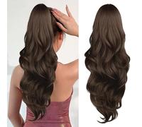 XFSRG Coleta Postiza Pelo Natural Extensión de Cabello Ondulado Extensiones Clip Pelo Sintético Cola de Caballo Larga Voluminosa para Mujeres Peinados Diarios