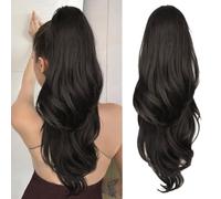XFSRG Coleta Postiza Pelo Natural Extensión de Cabello Ondulado Extensiones Clip Pelo Sintético Cola de Caballo Larga Voluminosa para Mujeres Peinados Diarios