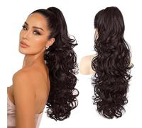 XFSRG Coleta Postiza Pelo Natural Largo Ondulado Negro Suave Extensiones de Cabello para Mujeres Ideal para Bodas y Fiestas (Marrón oscuro)