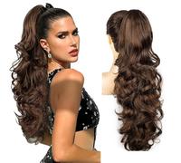 XFSRG Coleta Postiza Pelo Natural Largo Ondulado Negro Suave Extensiones de Cabello para Mujeres Ideal para Bodas y Fiestas (Marrón claro)