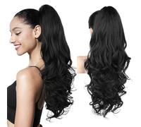XFSRG Coleta Postiza Pelo Natural Largo Ondulado Negro Suave Extensiones de Cabello para Mujeres Ideal para Bodas y Fiestas (Negro)