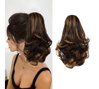 XFSRG Coleta Postiza Ponytail Extension Cola de Caballo Extensiones Pelo Natural Moño Postizo Cabello Humano Postizos de Pelo Natural para Mujeres Niñas Extensión Cabello Largo Rizado Liso (Marrón)