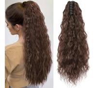XFSRG Coleta Postiza Rizada Pelo con Pinza de Garra 50cm Largas Cola de Caballo Extensiones Ondulado Ponytail Sintético Extension Clip in Postizos de Pelo para Mujeres(Parduzco)